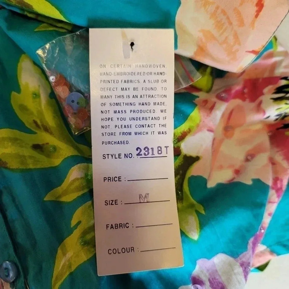 Rene Derhy Cotton Floral Blouse Button Shirt Womens Colorful Medium Beaded - Picture 11 of 11